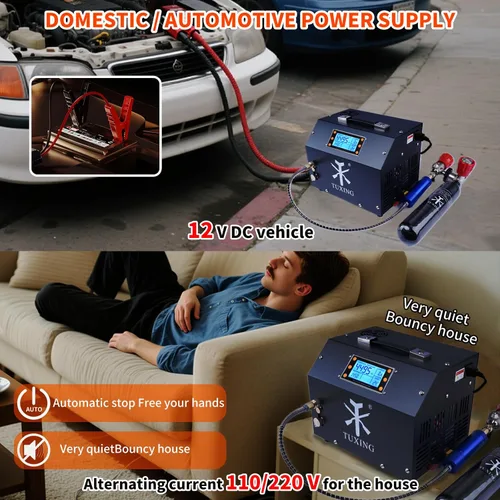 Miniatura 3 de TUXING Compresor de Aire PCP 4500Psi, Compresor de Alta Presión con Parada Automática, Equipado con Sistema de Refrigeración por Agua, para Carga
