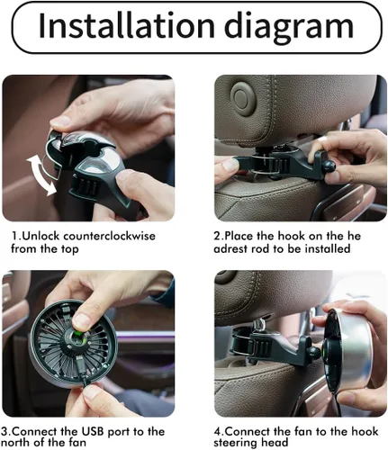 Miniatura 6 de Ventilador portátil para el asiento trasero del bebé, ventilador de refrigeración de coche alimentado por USB, ajustable de 3 velocidades de viento
