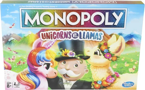 Monopoly Juego de mesa Unicornios contra Llamas para edades de 8 años en adelante, juega en el equipo unicornio o llama del equipo [Exclusivo de