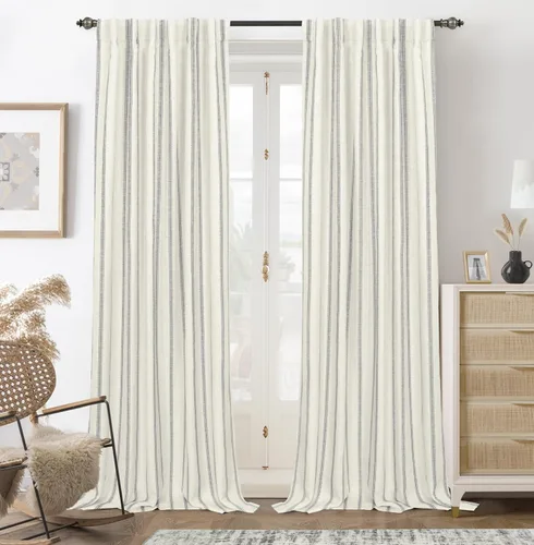 Miniatura 63 de DriftAway - Cortinas de Lino Mezcla de Granja 100% Opacas de 84 Pulgadas de Largo para Dormitorio, Cortinas Verticales Rayadas Impresas de Lino