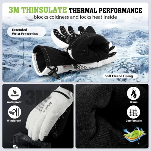 Miniatura 2 de Hikenture Guantes de esquí con Thinsulate 3M, guantes de nieve extra cálidos para hombres y mujeres, guantes de snowboard impermeables aislados