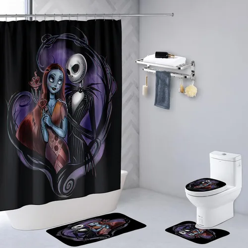 Miniatura 19 de Juego de 4 cortinas de ducha de Navidad para niños, decoración de Halloween con 12 ganchos de cortina para baño, impermeable, 71 x 71 pulgadas (D13)