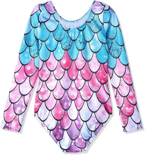 Miniatura 2 de Leotardos de gimnasia para niñas, mallas de baile para niñas pequeñas, ropa de baile atlética y brillante con diseño de sirena, unicornio