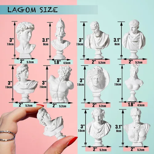 Miniatura 4 de LAGOM HOUSE Juego de 10 estatuas griegas de busto y esculturas de busto griego, decoración de resina romana, mini figura de mitología griega, busto