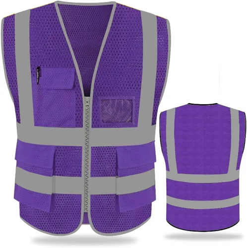 FEimaX Chaleco de seguridad de alta visibilidad, chaleco de trabajo reflectante de malla para hombres y mujeres con bolsillos y cremallera, cumple