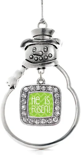 Miniatura 244 de Inspired Silver - Adorno de rodillo de reina - Adorno cuadrado de plata con muñeco de nieve con joyas de circonita cúbica
