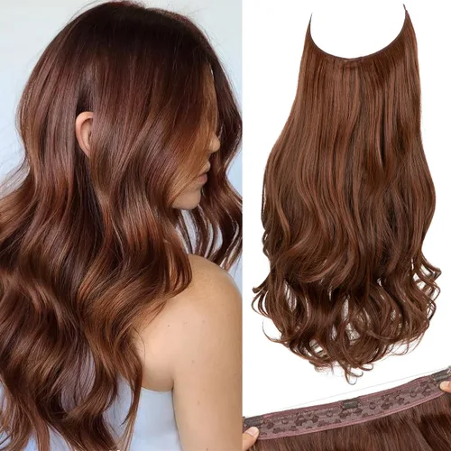 Miniatura 26 de SARLA Extensiones de cabello con alambre invisible con 3 clips, postizo sintético corto, ondulado, rizado, diadema ajustable transparente