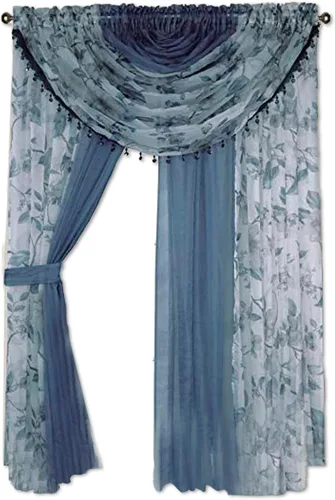 Miniatura 23 de Sapphire Home Cortinas traslúcidas – Juego de 4 paneles de dos tonos con cenefa y alzapaños, 55 x 63 pulgadas, cortina ligera filtrante de luz