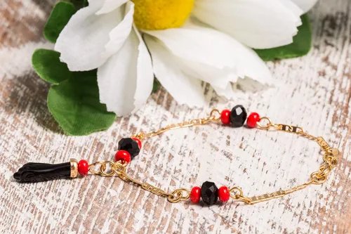 Miniatura 3 de Barzel Pulsera azabache chapada en oro de 18 quilates, fabricada en Brasil