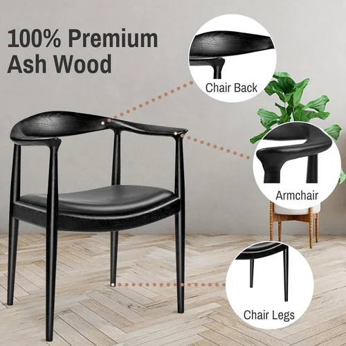 Miniatura 4 de Kennedy - Sillón tapizado de piel sintética, silla de comedor de estilo moderno de mediados de siglo, adecuada para cocina, comedor, oficina (negro)
