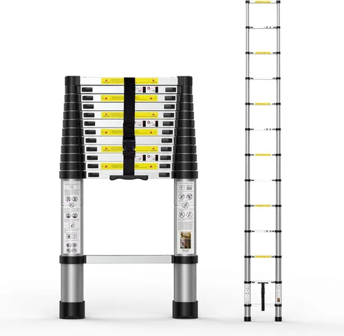 Escalera de extensión telescópica de 12.5 pies, escaleras telescópicas de aluminio con bolsa de transporte para uso en interiores y exteriores