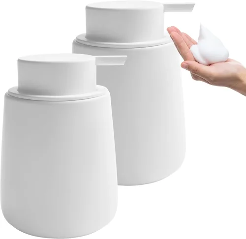 Dispensador de espuma de jabón de cerámica con bomba fácil de prensar, dispensador de espuma de mano para champú, baño, cocina, 12 onzas, 2 unidades