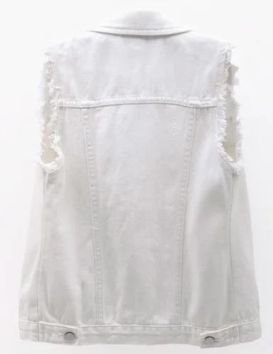 Miniatura 2 de Locachy Chaleco de mezclilla casual para mujer, ajustado, sin mangas, rasgados