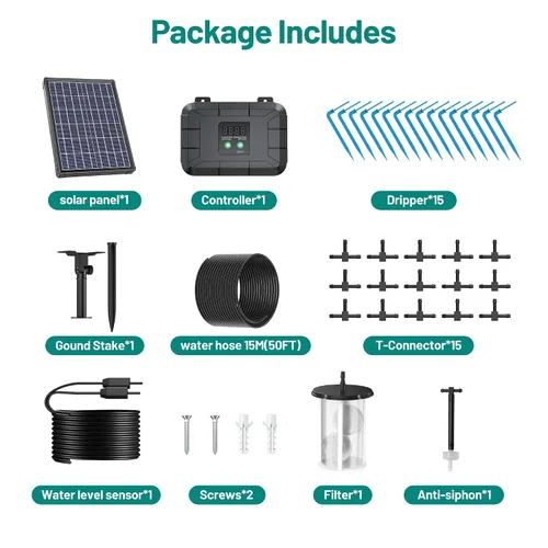 Miniatura 6 de Kit de riego por goteo automático Biling, sistema de riego solar de 8W con batería para jardín con modos de temporización programables digitales