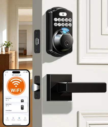 Miniatura 12 de Veise VE012W-L - Cerradura inteligente de huellas dactilares Wi-Fi integrada con juego de manija de palanca, control remoto de aplicación, entrada