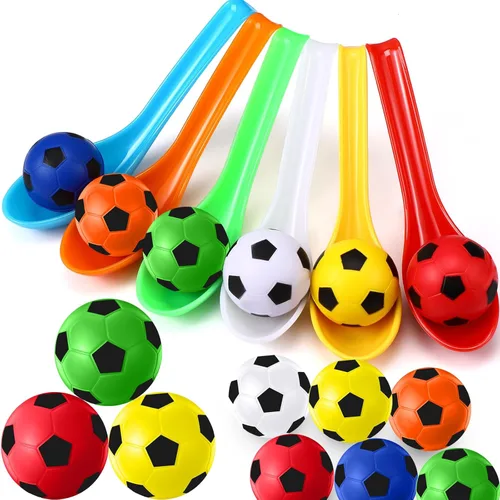 Paquete de 12 juegos de fiesta de fútbol, relé de cuchara, juguete de carreras para adolescentes y adultos, pelota de espuma de fútbol y juego de