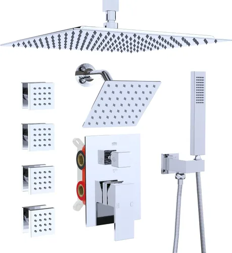 Miniatura 15 de Enga - Sistema de ducha con espray corporal, 12 pulgadas de sistema de cabezal de ducha de lluvia montado en la pared, sistema de chorros de ducha