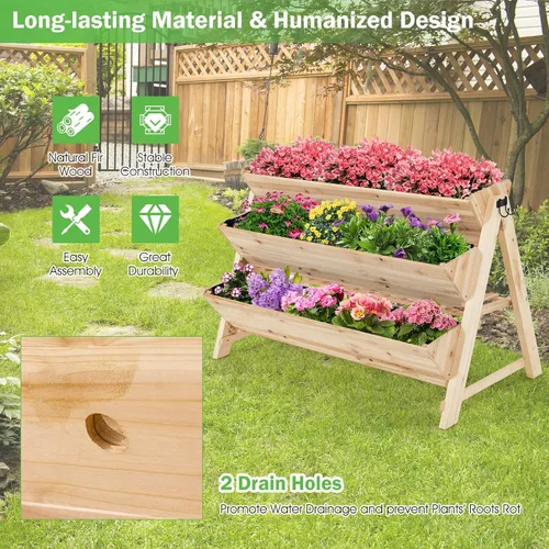 Miniatura 6 de Giantex Cama de jardín elevada, maceta vertical con estante de almacenamiento, maceta elevada de 3 niveles con ganchos laterales, cama de jardín