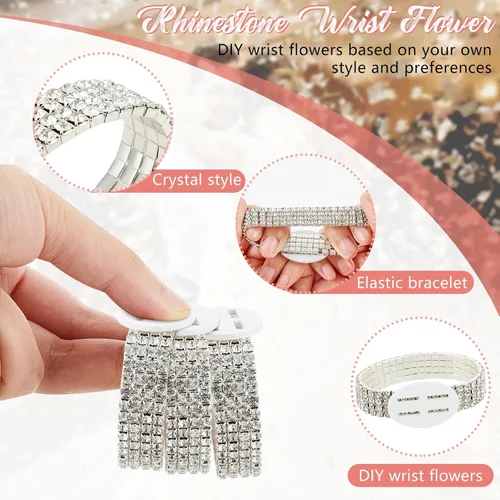 Miniatura 3 de Junkin 6 pulseras de ramillete con diamantes de imitación, elásticas, para decoración de bodas, bailes de graduación, aniversario (plateado)