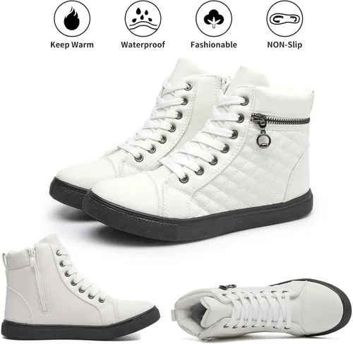 Miniatura 9 de hash bubbie Women's High top Sneakers Lace up PU Leather Fashion Shoes Black Boots Fuzzy Ankle Booties with Zipper