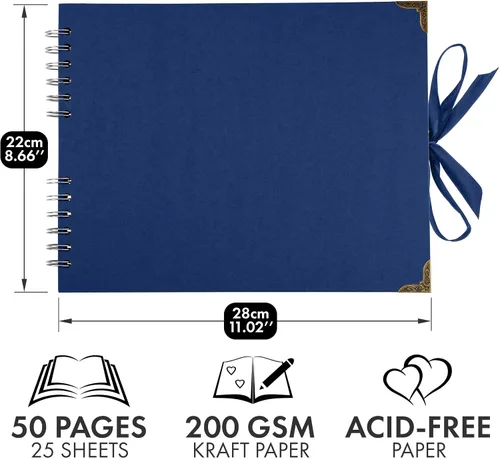 Miniatura 2 de Bstorify Álbumes de fotos cuadrados para álbumes de recortes, 50 páginas (11 x 8.5 pulgadas), papel grueso azul, tapa dura, cierre de cinta, ideal
