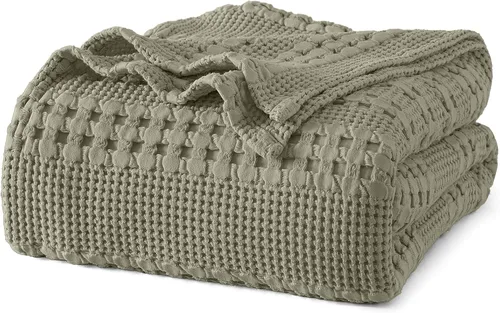 Miniatura 49 de PHF - Manta tejida de punto gofre 100% algodón, suave, ligera, transpirable, acogedora, de verano, para sofá y cama, tejida, estética, decoración