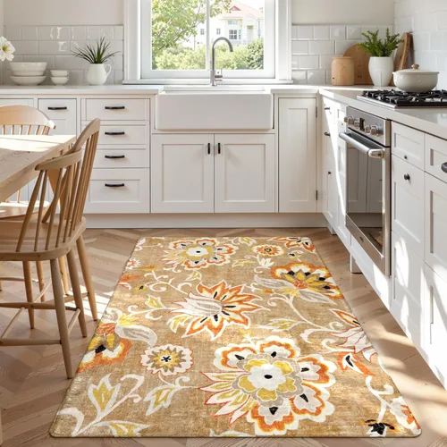 Miniatura 42 de Lahome - Tapete floral con estampado de cachemira, lavable, antideslizante, pequeño, anti-manchas, suave, para baño, entrada, dormitorio, Negro
