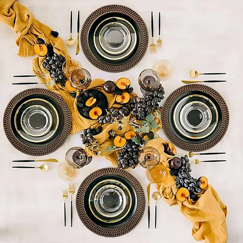 Miniatura 7 de Spsyrine Platos de carga rústicos de plástico de ratán sintético, juego de 6 elegantes cargadores de platos redondos para cenas, decorativos