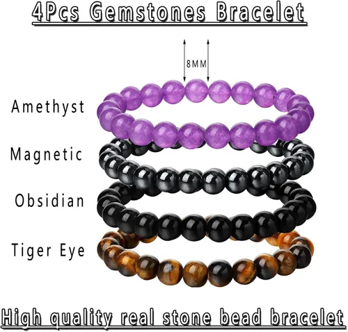 Miniatura 2 de XIUQILAI 4 pulseras de cristal curativo de 0.315in para mujeres y hombres, pulseras de la amistad, cuentas naturales, preciosas piedras