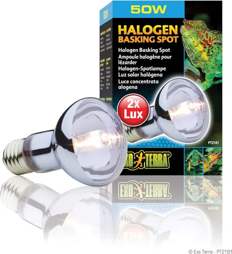Exo Terra Sun Glo - Lámpara halógena de luz para reptiles de 50 W, luz diurna de amplio espectro, mejora la coloración, promueve la salud, PT2181