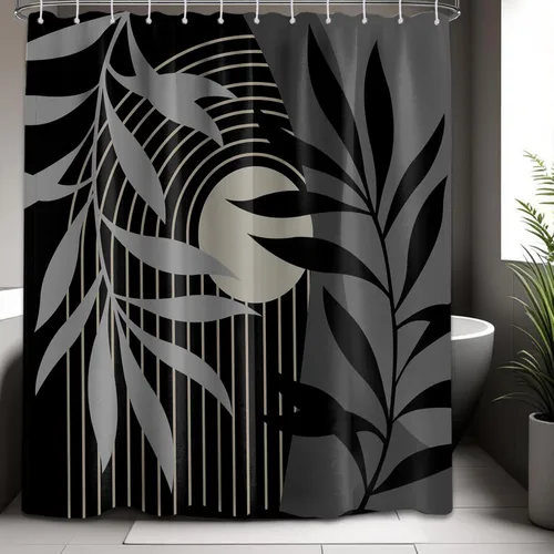 Miniatura 35 de Cortina de ducha bohemia en negro y gris, cortinas de ducha modernas de mediados de siglo negro y gris para baño, juego de tela impermeable