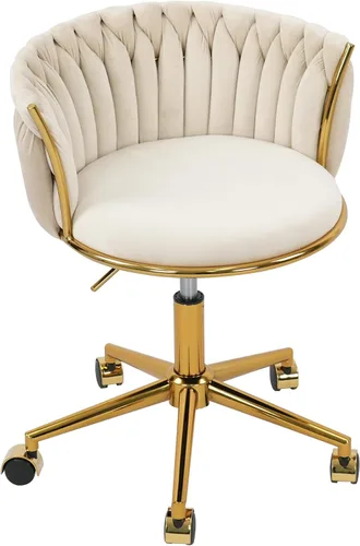 HENGJIANYI - Silla de oficina tejida de terciopelo para el hogar, silla de escritorio giratoria moderna con ruedas, silla de tocador de altura Beige