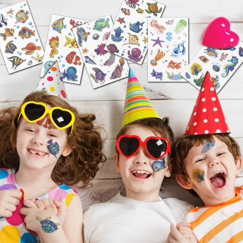 Miniatura 6 de CHARLENT 120 estilos de purpurina bajo el mar criatura temporal tatuajes para niños suministros de fiesta – Tatuajes de criaturas marinas para niños