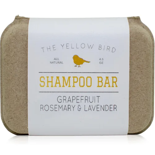 The Yellow Bird Jabón de champú en barra sólida. Pomelo, romero y lavanda. Ingredientes naturales y orgánicos suaves. Sin sulfatos. Cuidado suave