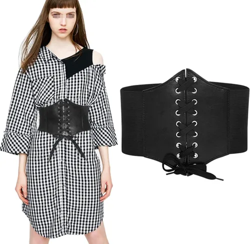 Miniatura 9 de Negro elástico mujeres atado Waspie corsé cintura cinturón PU cuero adelgazamiento cuerpo cintura superior bajo busto Cinch vestido Faja cordón