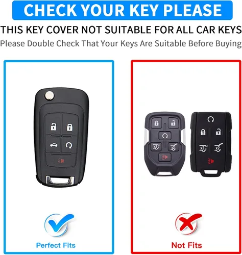 Miniatura 2 de QBUC Funda para llavero Chevy con llavero para Chevrolet Equinox Buick Camaro Cruze Malibu Impala Sonic Protección completa (negro/azul)