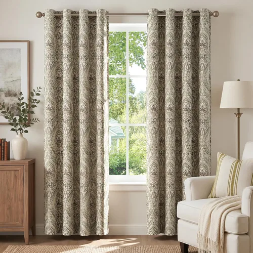 Miniatura 44 de jinchan Cortinas opacas de 72 pulgadas de largo, 2 paneles de medallón de damasco azul, cortinas de ventana para dormitorio, con ojales, aislamiento