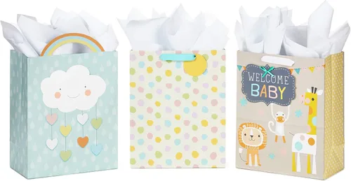 Miniatura 6 de Hallmark Bolsas de regalo extra grandes de 15 pulgadas con papel de seda (2 bolsas: Baby Animals, Yellow Gingham) para baby showers, primer