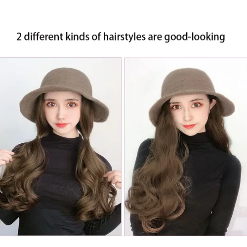 Miniatura 4 de Sombrero con extensión de cabello peinado largo ondulado para mujeres y niñas