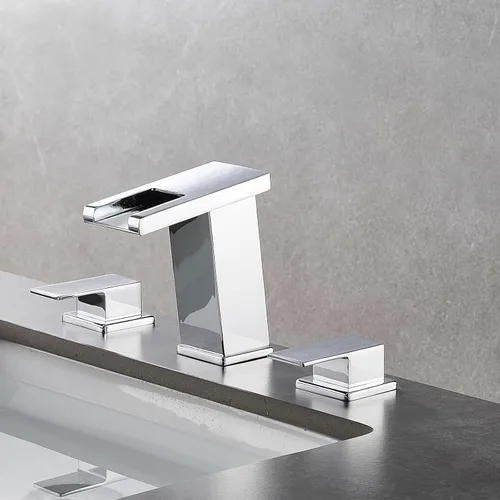 Miniatura 9 de AVSIILE Grifo de Baño LED de 3 Orificios, Grifos de Baño de Cascada Cromados, Grifo de Lavabo de Baño Moderno de 8 Pulgadas de Separación Amplia