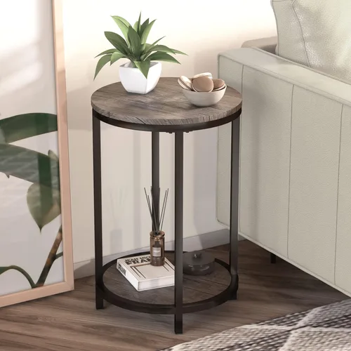 Miniatura 12 de NSdirect Mesa auxiliar redonda, mesa auxiliar de madera rústica de 16 pulgadas y patas de metal resistentes para sala de estar, dormitorio, mesa