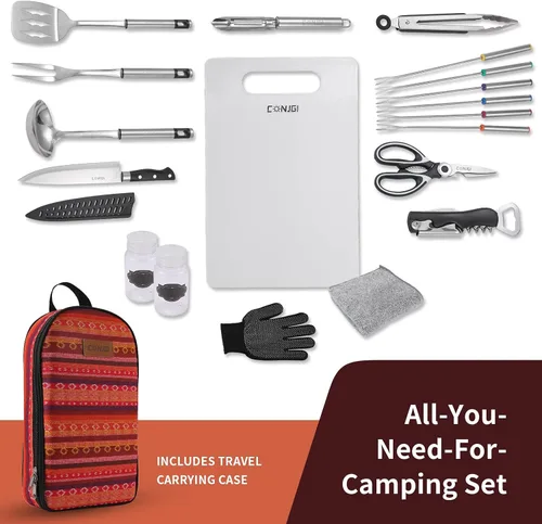 Miniatura 7 de Bolsa de almacenamiento de utensilios de cocina para campamento, juego de utensilios de cocina de campamento, bolsa de almacenamiento portátil Rojo