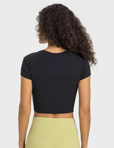 Miniatura 3 de ZHENWEI Camisetas de entrenamiento de manga corta para mujer, camisetas deportivas acanaladas con cuello redondo, camisetas atléticas para gimnasio