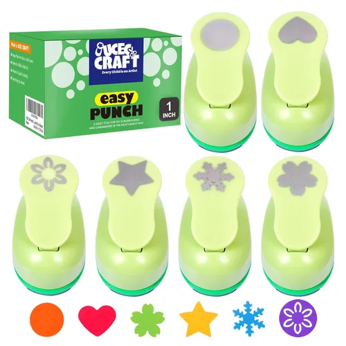 UCEC Punzones de papel para manualidades, perforador para niños, formas de perforación de 1 pulgada, 6 piezas de perforador de flores de corazón de