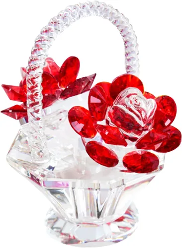 Figura de rosa roja, adorno de cristal para cesta de flores, decoración de sala de estar, dormitorio (cesta de flores)