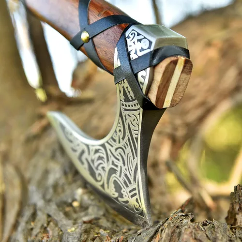 Miniatura 5 de Hacha Viking Ragnar Lothbrook - Mango de palisandro de caza, hoja de acero de alto carbono, herramienta de mano de trabajo de madera afilada EDG