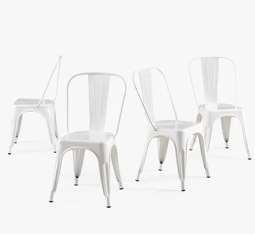 Miniatura 18 de Juego de 8 sillas de comedor de metal verde alpino, sillas de cocina apilables retro estilo granja, sillas laterales de acero verde oscuro para café