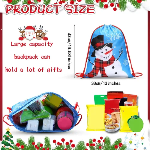 Miniatura 2 de Xuniea 12 bolsas de recuerdos de fiesta de Navidad para niños, mochila con cordón de Papá Noel, golosinas de Papá Noel, bolsas de regalo, regalos