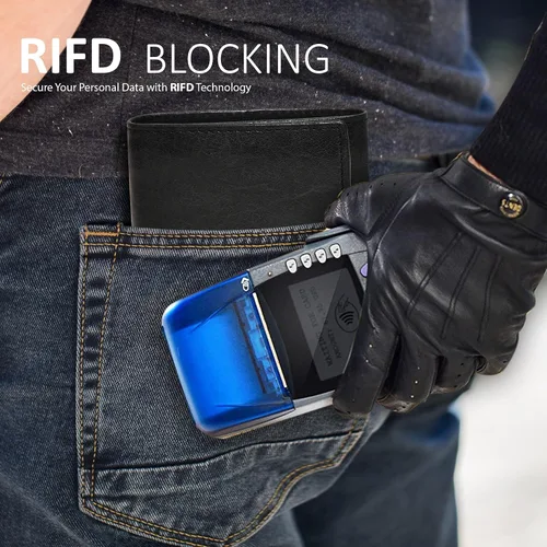 Miniatura 60 de Cartera de cuero RFID hecha a mano para hombres, elegante cartera de bolsillo frontal triple con 2 ranuras para identificación y 9 tarjetas, Negro