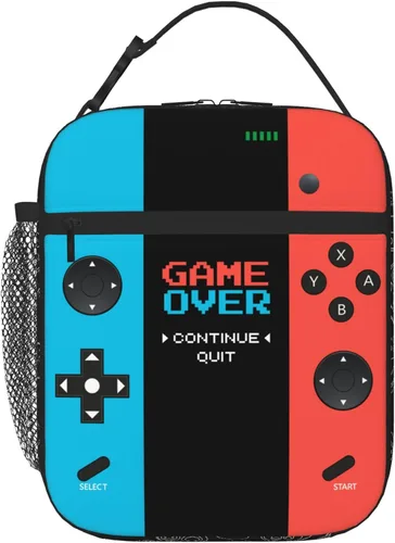 Miniatura 11 de Lonchera aislada para videojuegos, lonchera para niños y niñas, reutilizable, portátil, con asa desmontable (rojo neón y azul)
